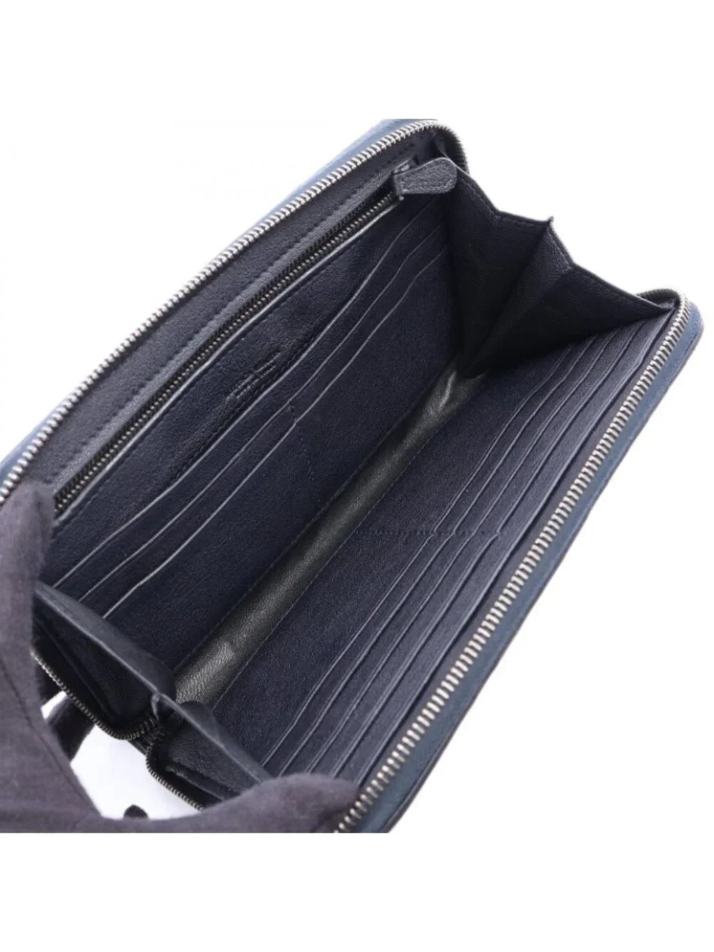 Bottega Veneta Round Wallet Intrecciato Black Navy Blue Leather